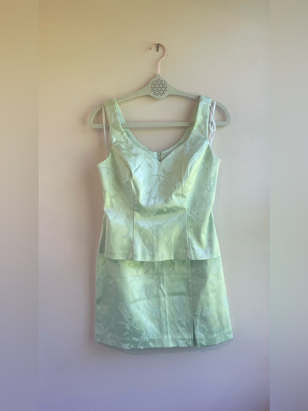 NWT Vintage Dawn Joy Sage Green Rose Jacquard Two-Piece Size 5/6 Garden Party